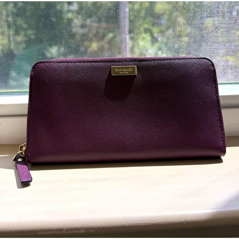 Kate Spade New York Purple Zip-Around Wallet w/ Logo Zipper, Credit Card Folding
